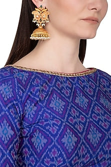 Gold Plated Pearl & Green Stone Earrings
