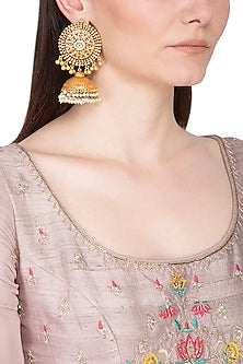 Gold Plated Pearl Hanging Jhumka Earrings