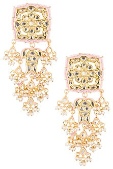 Gold Plated Pearl Hanging Long Earrings