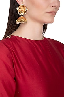 Gold Plated Pearl Hanging Long Jhumka Earrings