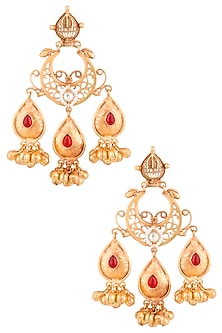 Gold Plated Red Stone Long Earrings