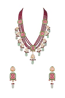Gold Finish Layered Ruby Necklace Set