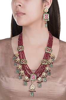 Gold Finish Layered Ruby Necklace Set