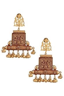 Gold Finish Textured Beads Earrings