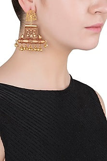 Gold Finish Textured Beads Earrings
