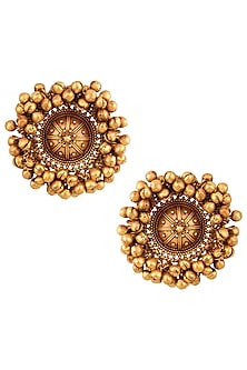 Gold Finish Textured Beads Stud Earrings