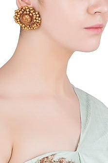 Gold Finish Textured Beads Stud Earrings