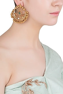 Gold Finish Textured Beads Bali Earrings
