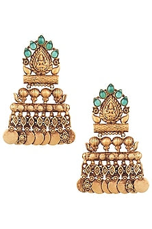 Gold Finish Textured Stone and Coin Earrings