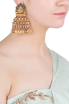 Gold Finish Textured Stone and Coin Earrings