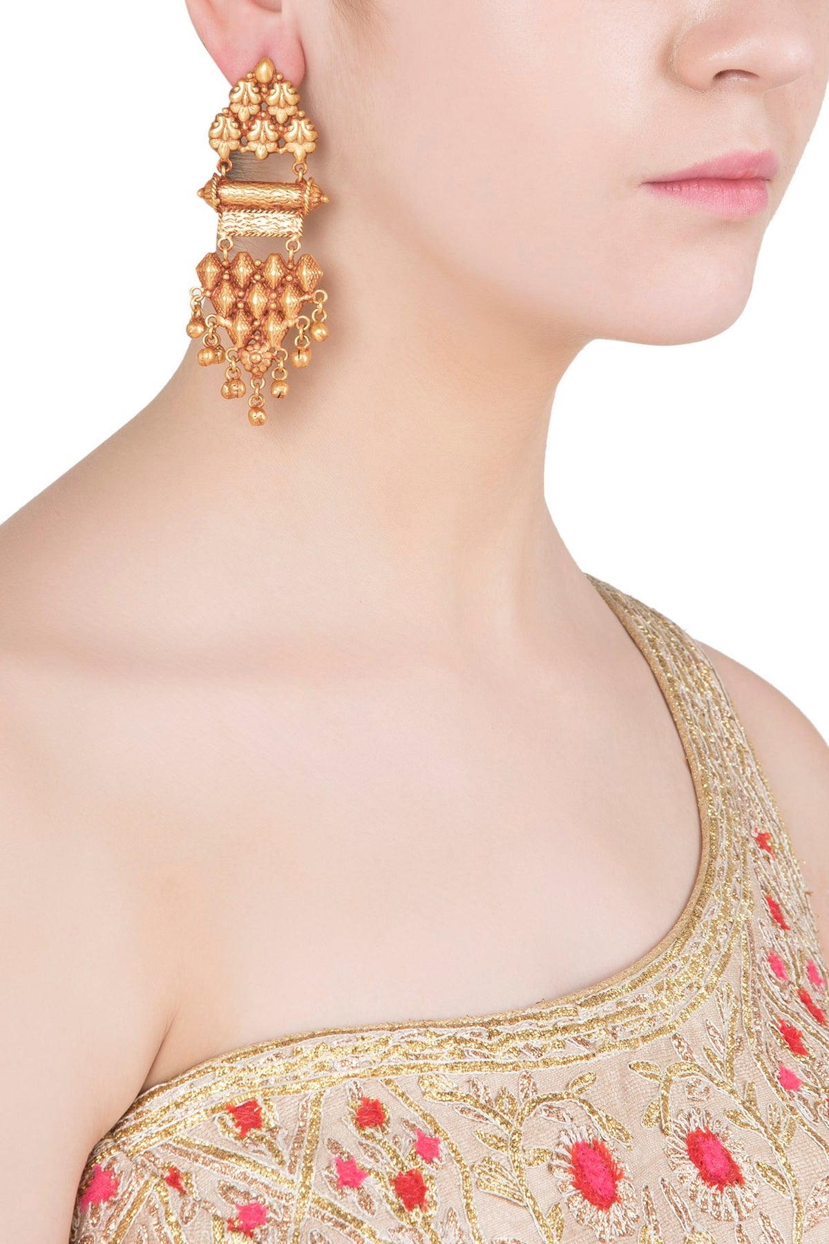 Gold Finish Textured Earrings