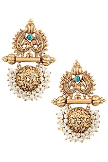 Gold Finish Textured Pearl Earrings