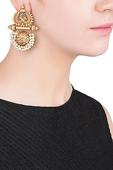 Gold Finish Textured Pearl Earrings