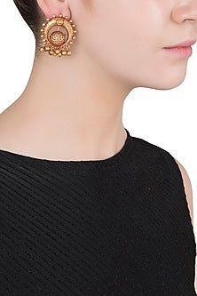 Gold Finish Textured Gold Beads Stud Earrings