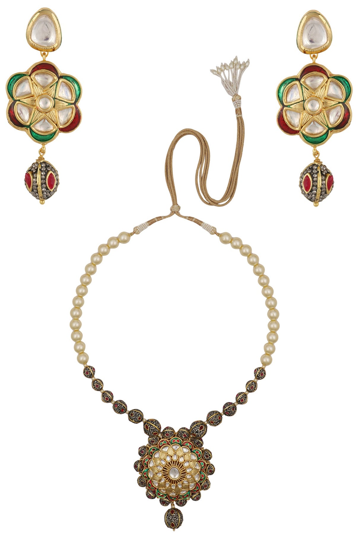 Gold Finish Pearl and Zirconia Stone Necklace Set