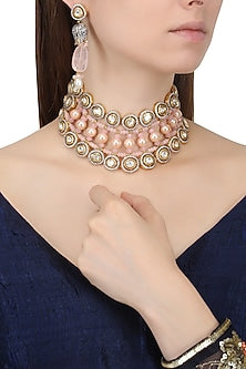 Gold Finish Zircons and Pearl Necklace Set