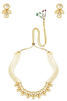 Pearl and Kundan Stone Multiple String Necklace Set