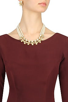 Pearl and Kundan Stone Multiple String Necklace Set