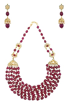 Ruby, Emerald and Kundan Stone Multiple String Long Necklace Set
