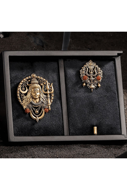 Antique Gold Brass Brooch & Lapel Pin Set
