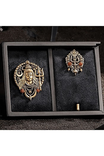 Antique Gold Brass Brooch & Lapel Pin Set