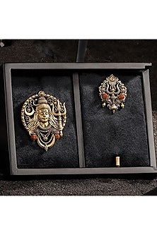 Antique Gold Brass Brooch & Lapel Pin Set