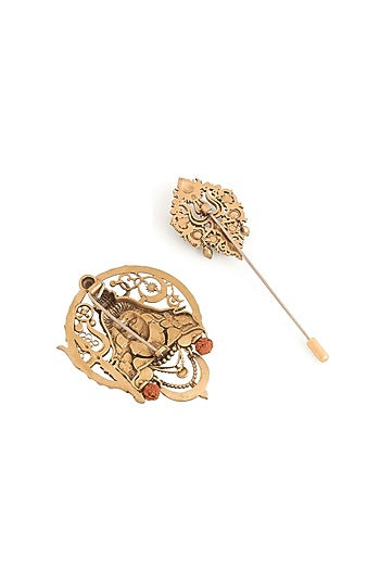 Antique Gold Brass Brooch & Lapel Pin Set