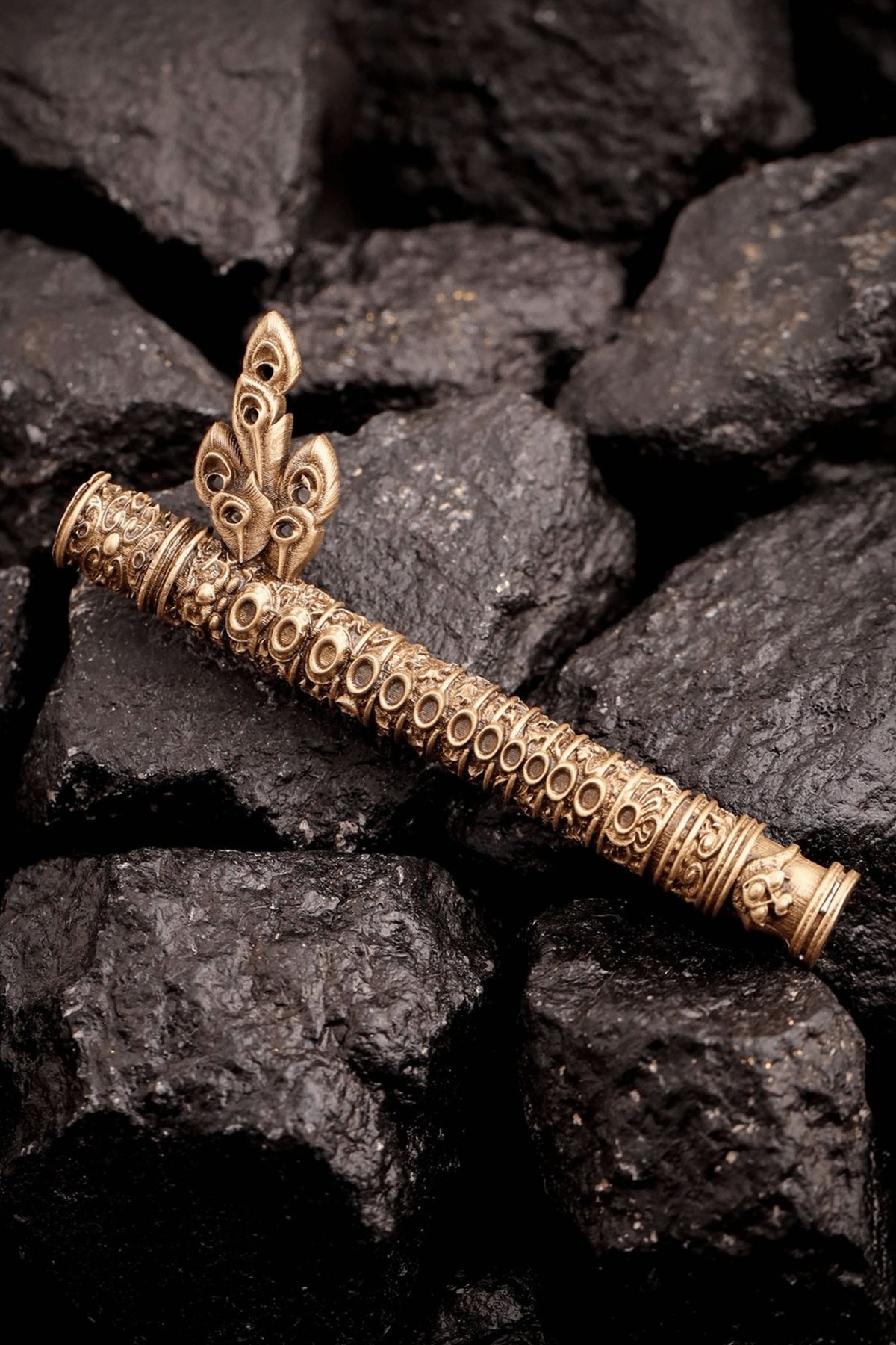 Antique Gold Brass Heritage Flute Brooch
