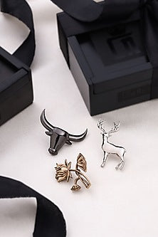Multi-Colored Brass Brooch (Set of 3)