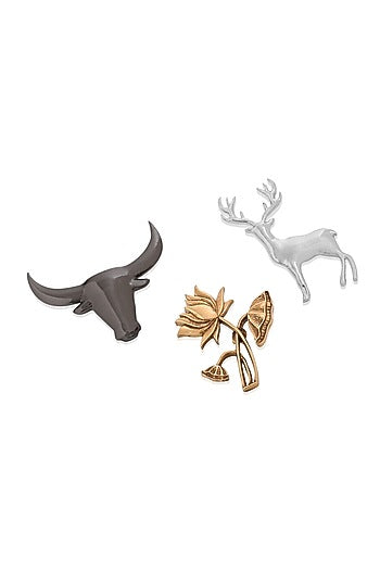 Multi-Colored Brass Brooch (Set of 3)