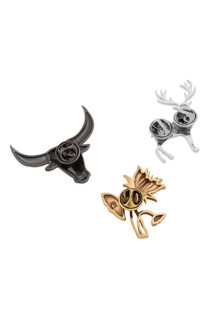 Multi-Colored Brass Brooch (Set of 3)