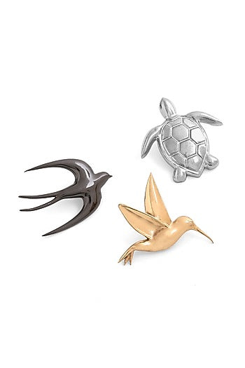 Multi-Colored Brass Brooch (Set of 3)