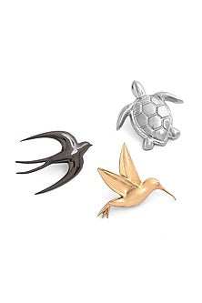 Multi-Colored Brass Brooch (Set of 3)