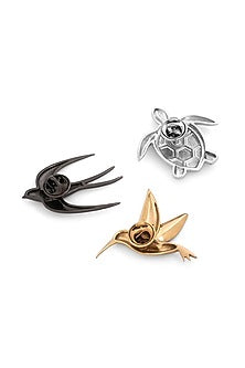 Multi-Colored Brass Brooch (Set of 3)