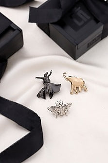 Multi-Colored Brass Brooch (Set of 3)