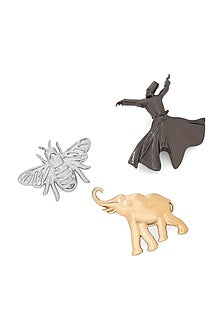Multi-Colored Brass Brooch (Set of 3)