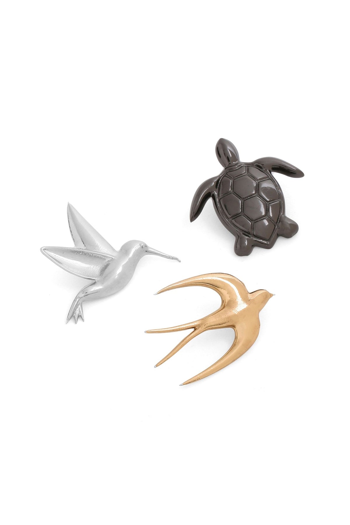 Multi-Colored Brass Brooch (Set of 3)