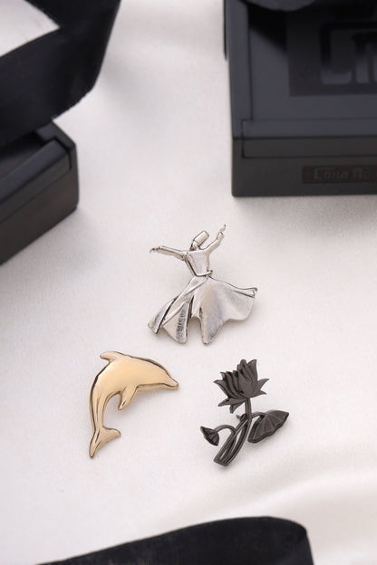Multi-Colored Brass Brooch (Set of 3)