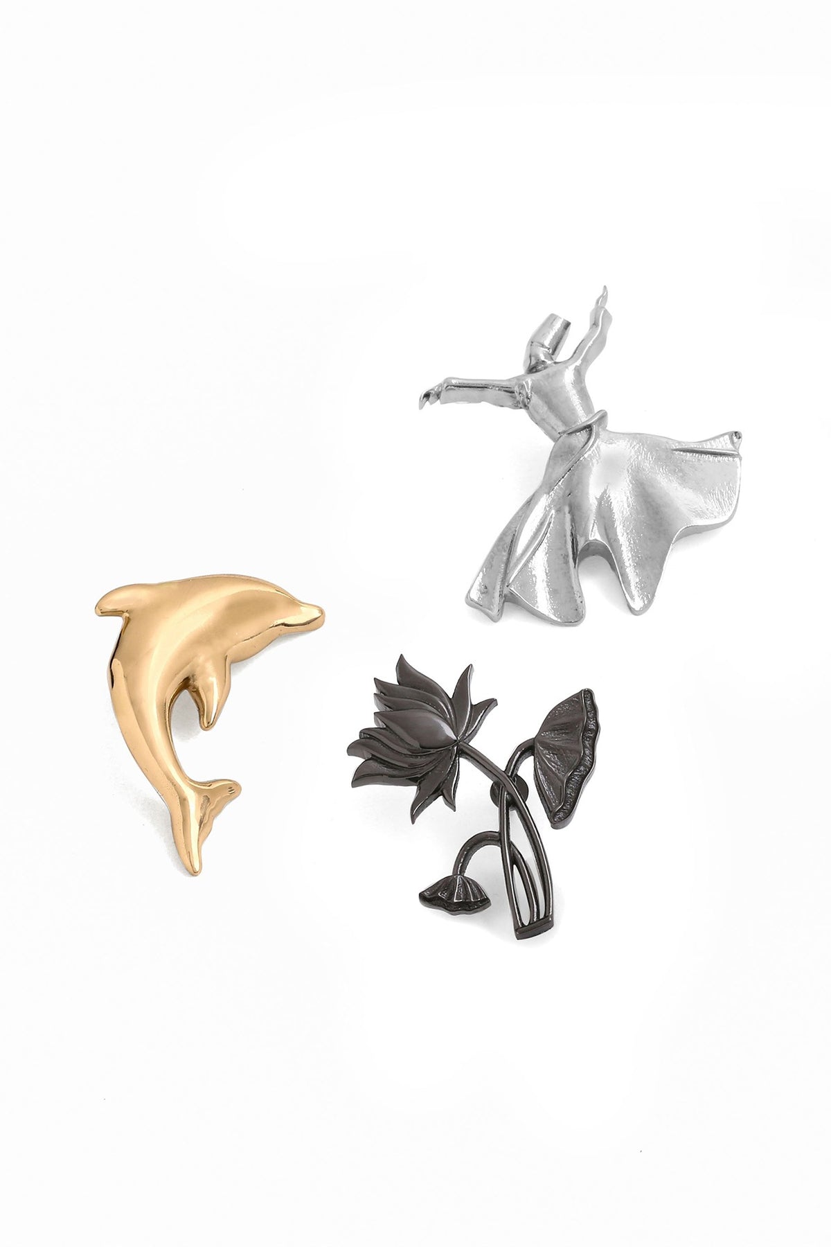 Multi-Colored Brass Brooch (Set of 3)