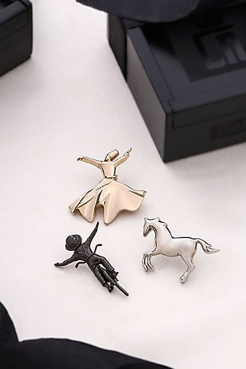 Multi-Colored Brass Brooch (Set of 3)