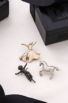 Multi-Colored Brass Brooch (Set of 3)