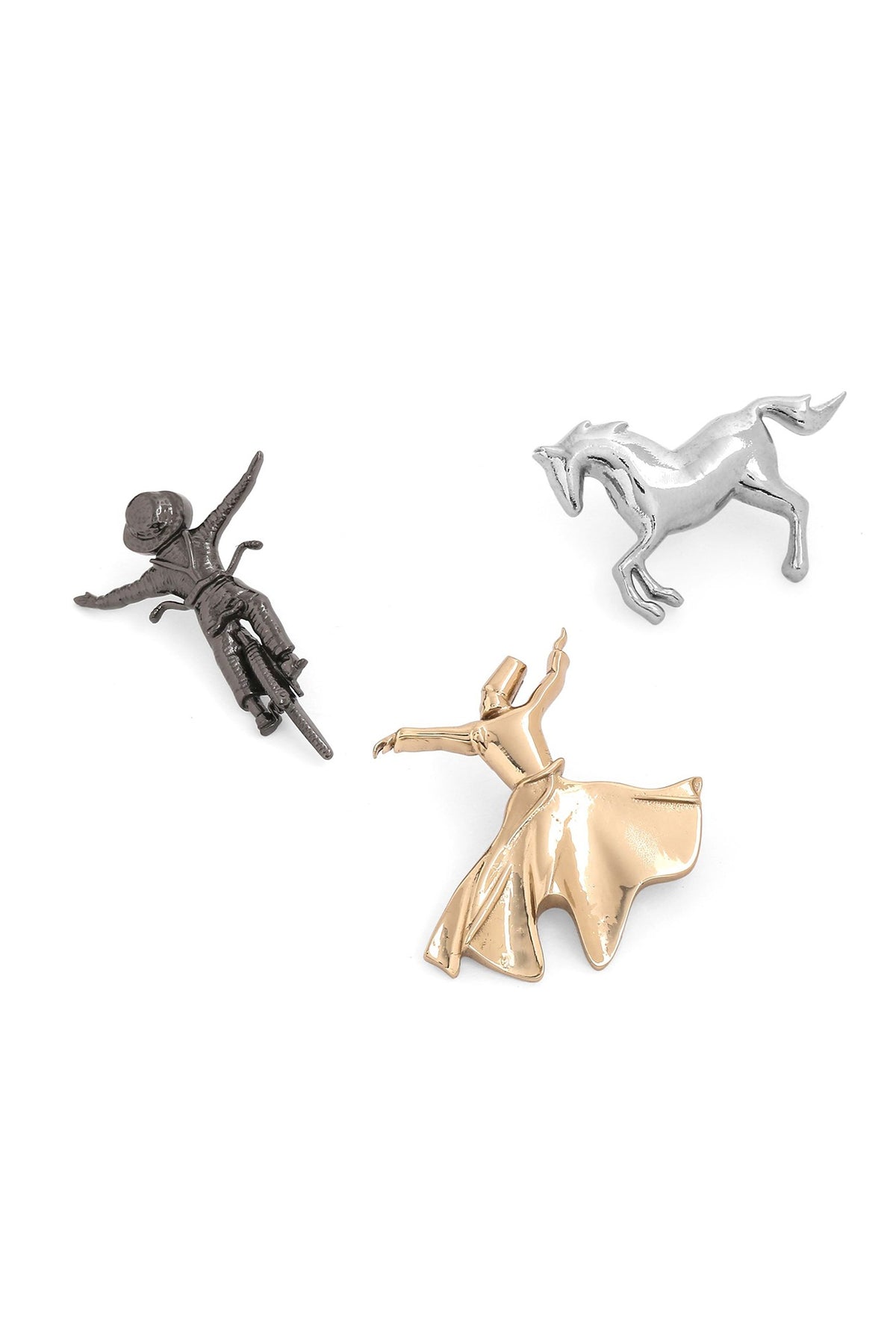 Multi-Colored Brass Brooch (Set of 3)