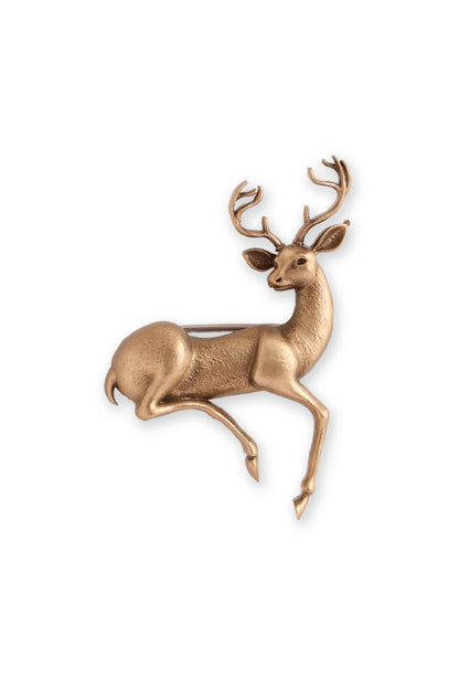 Antique Gold Brass Noble Deer Brooch