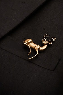Antique Gold Brass Noble Deer Brooch