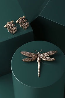 Oxidised Antique Gold Brass Brooch With Cufflinks