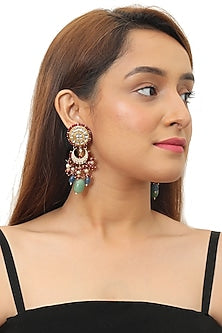 Gold Plated Pearl & Jadtar Stones Earrings