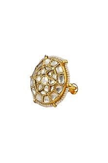 Gold Finish Ring With Jadtar Stones
