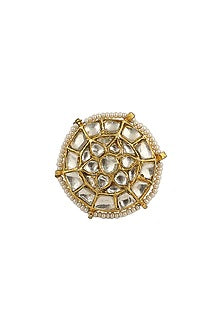 Gold Finish Ring With Jadtar Stones