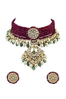 Gold Plated Jadtar Stone Necklace Set