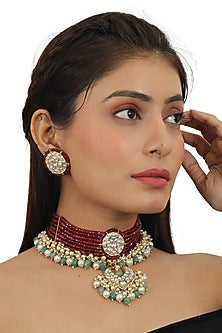 Gold Plated Jadtar Stone Necklace Set